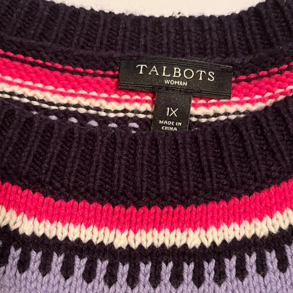 Talbots NWOT Black Fair Isle Cotton Blend Long Sleeve Sweater Size 1X - Picture 7 of 9